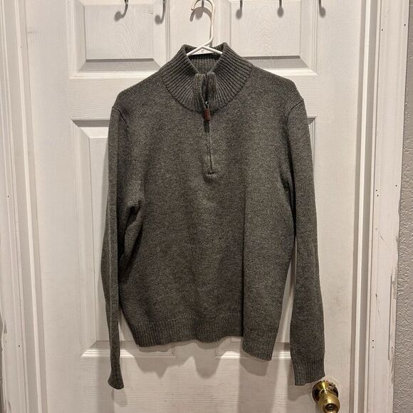 Polo Ralph Lauren Sweater Mens Size Large Gray Lambs‎ Wool 1/4 Zip Preppy - Picture 1 of 5